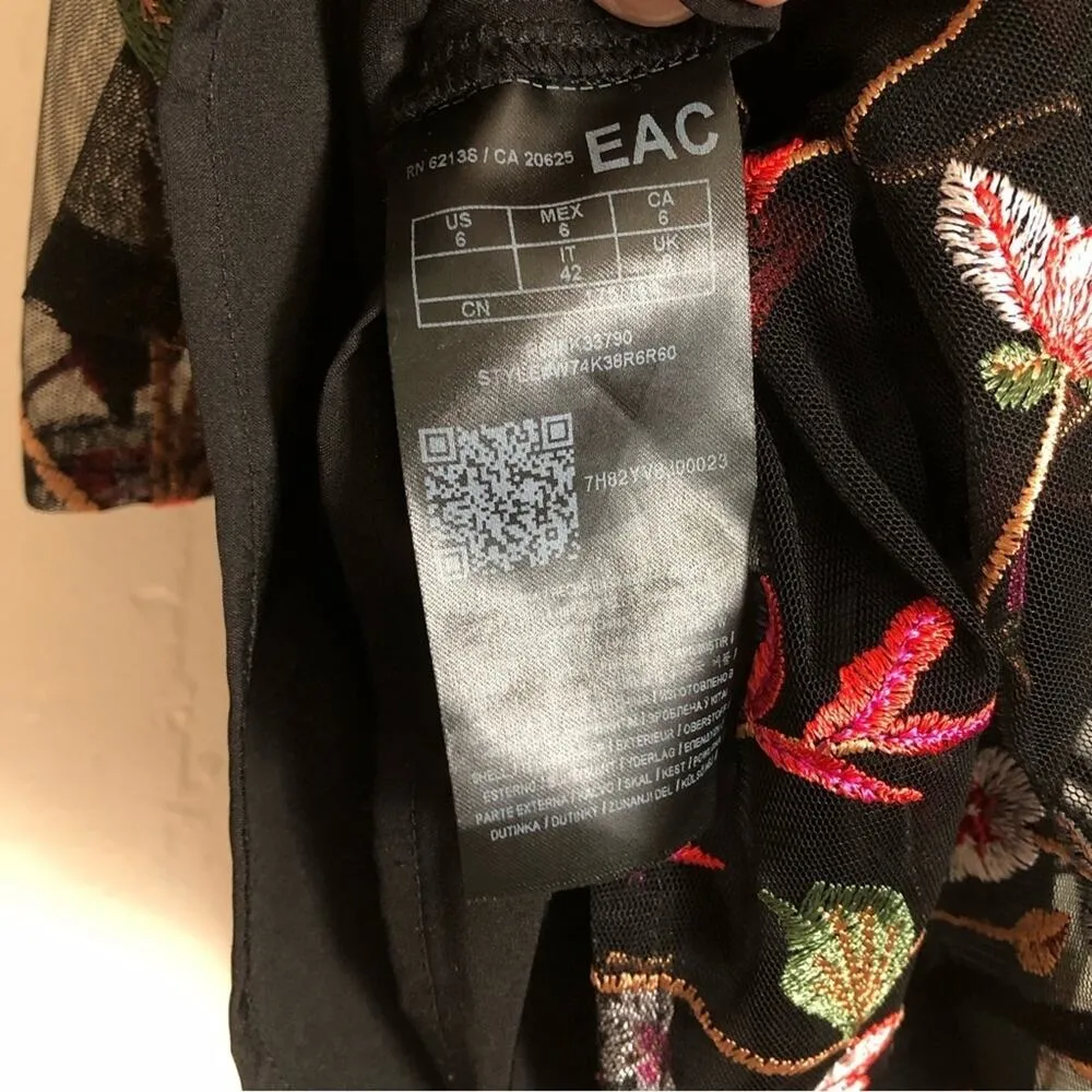 Guess Black Embroidered Floral Open Shoulder High Neck Bell Sleeves Mini Dress - Image 11