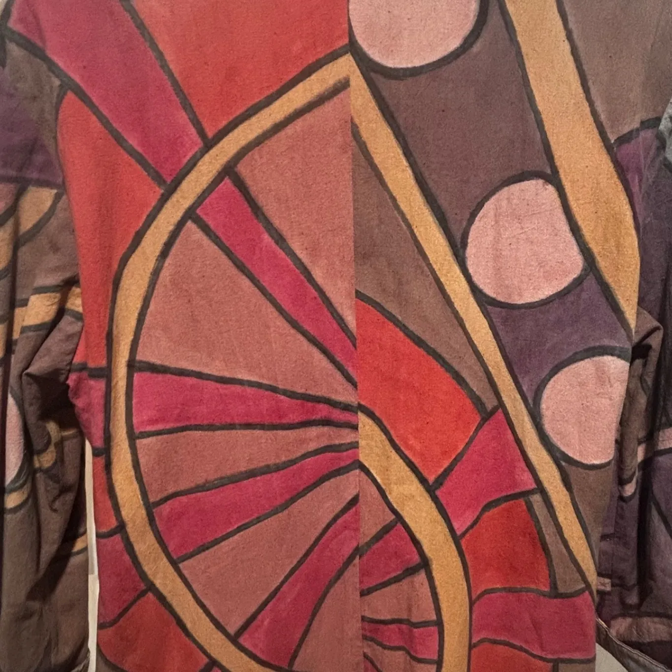 Vintage Juntos Hand Painted Wearable Art Coat Jacket Abstract Geometric Boho 90s Size M - Image 8