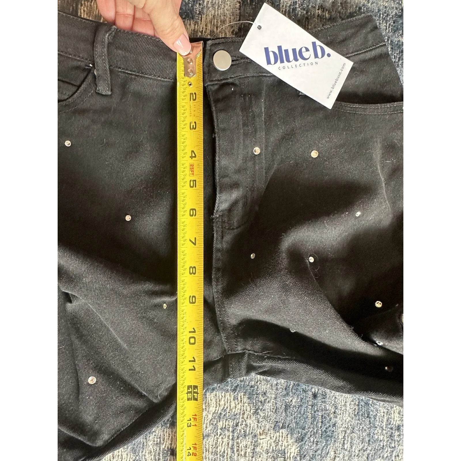 Blue B Collection Black Cropped Jeans Rhinestones Womens Size Large Stretch NEW - Image 8