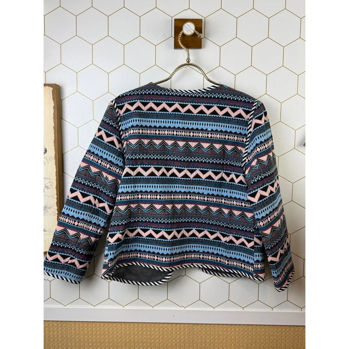 Greylin Black and Pink Quilted Jacket with Geometric Pattern - Size - Small - Image 2