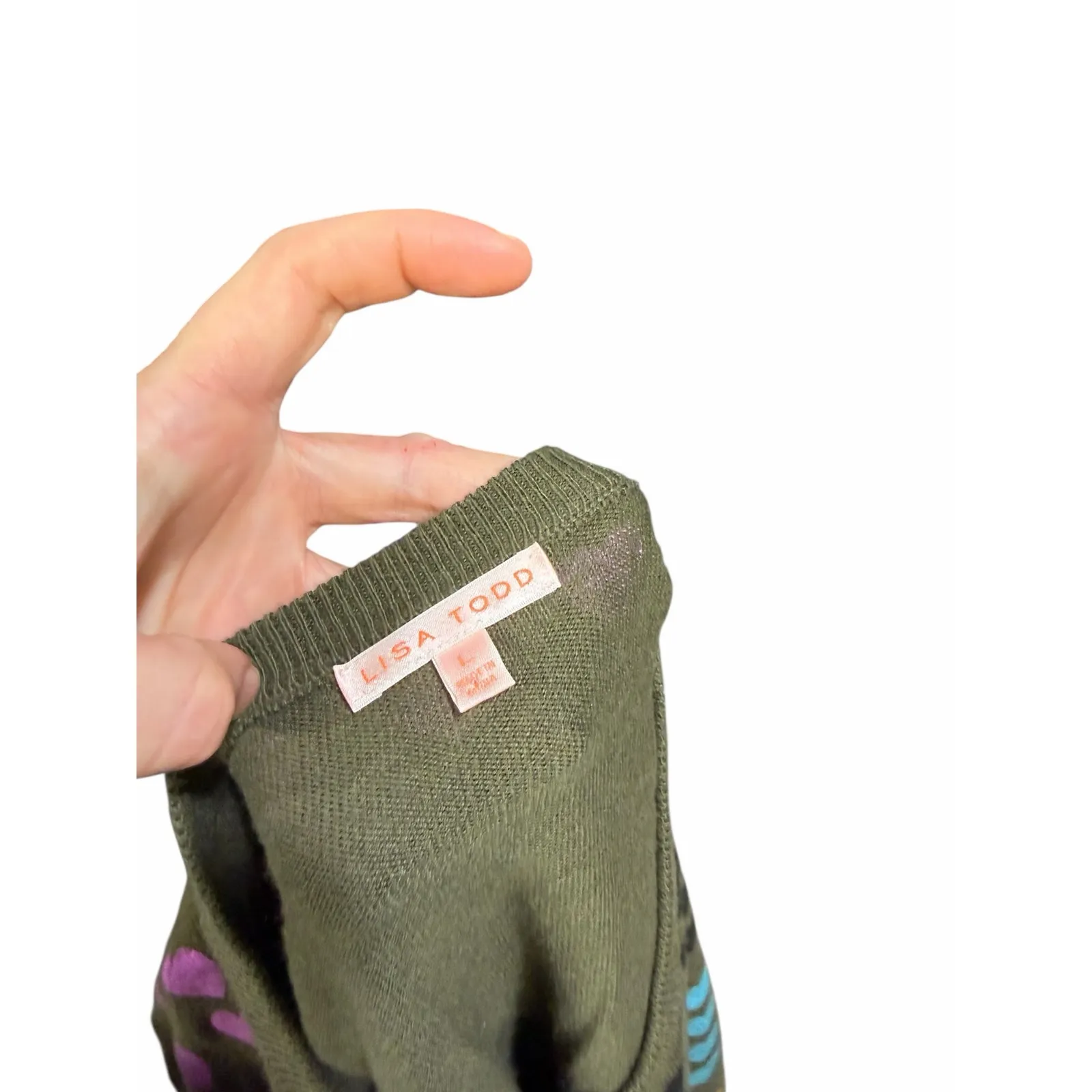 Lisa Todd Love Lines Heart Print Crewneck Sweater Kale Green Size L - Image 5