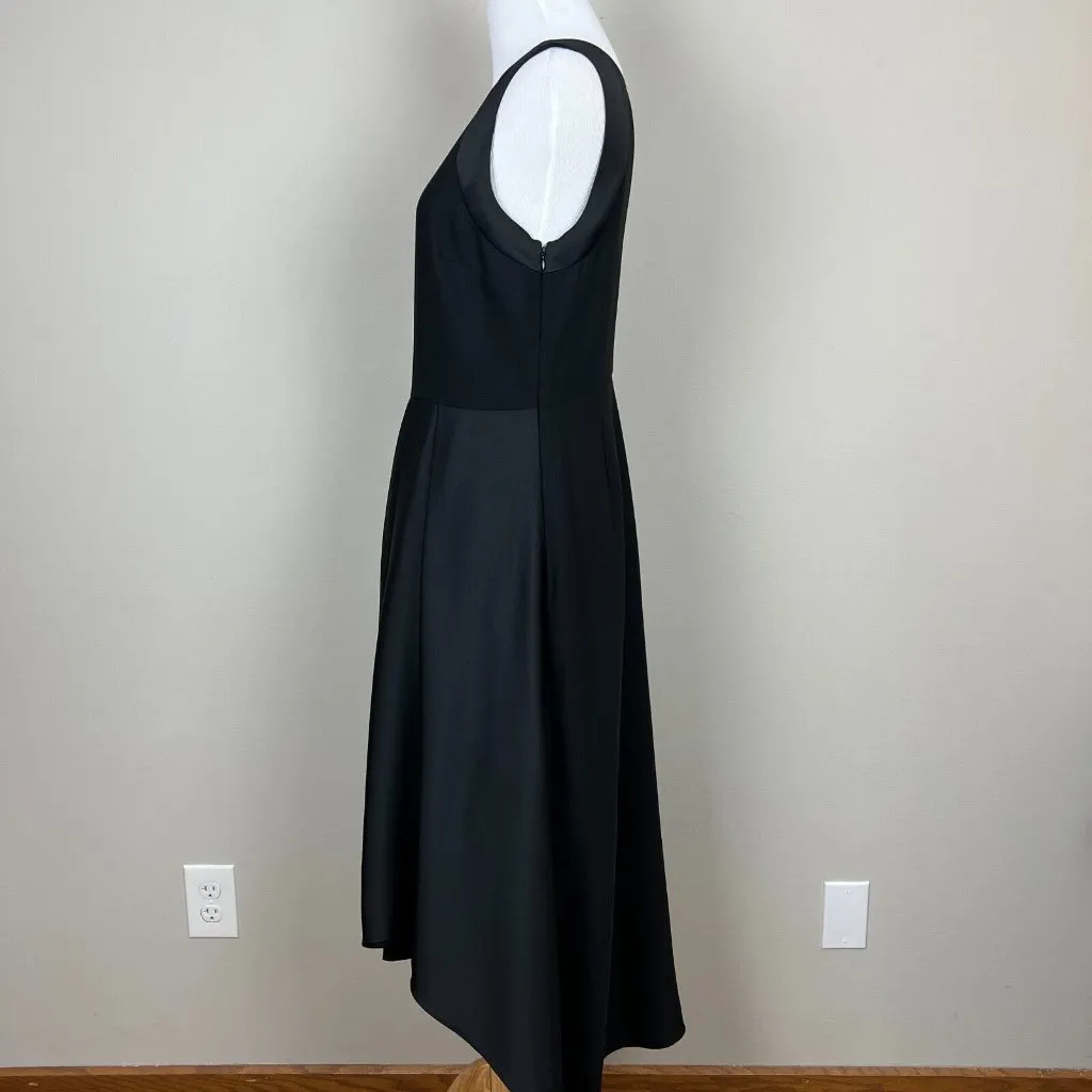 Banana Republic Dress Womens 4 Black Satin Trim Midi Asymmetrical A-line Pleated - Image 9