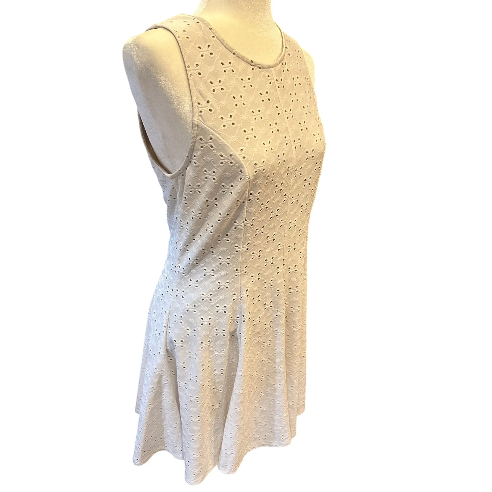 White Sleeveless Eyelet Fit and Flare Dress‎ - Perfect for Summer - Image 2