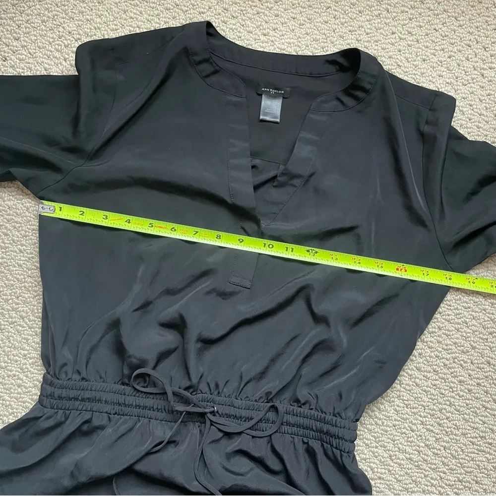 Ann Taylor Black Chiffon Cinched Waist Mini Shirt Dress XS - Image 2
