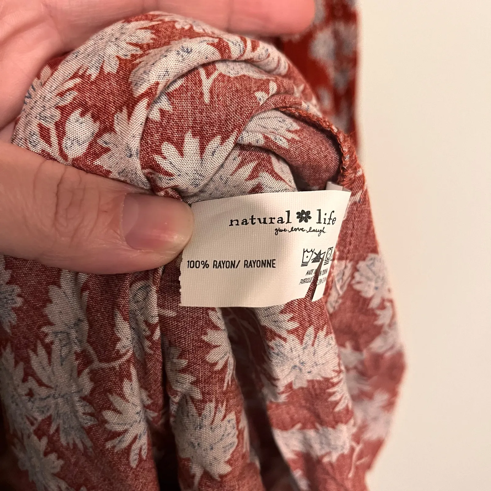 Natural Life Maxi Dress V-Neck Short Sleeve Rust Red Blue Floral Size Small Boho - Image 8