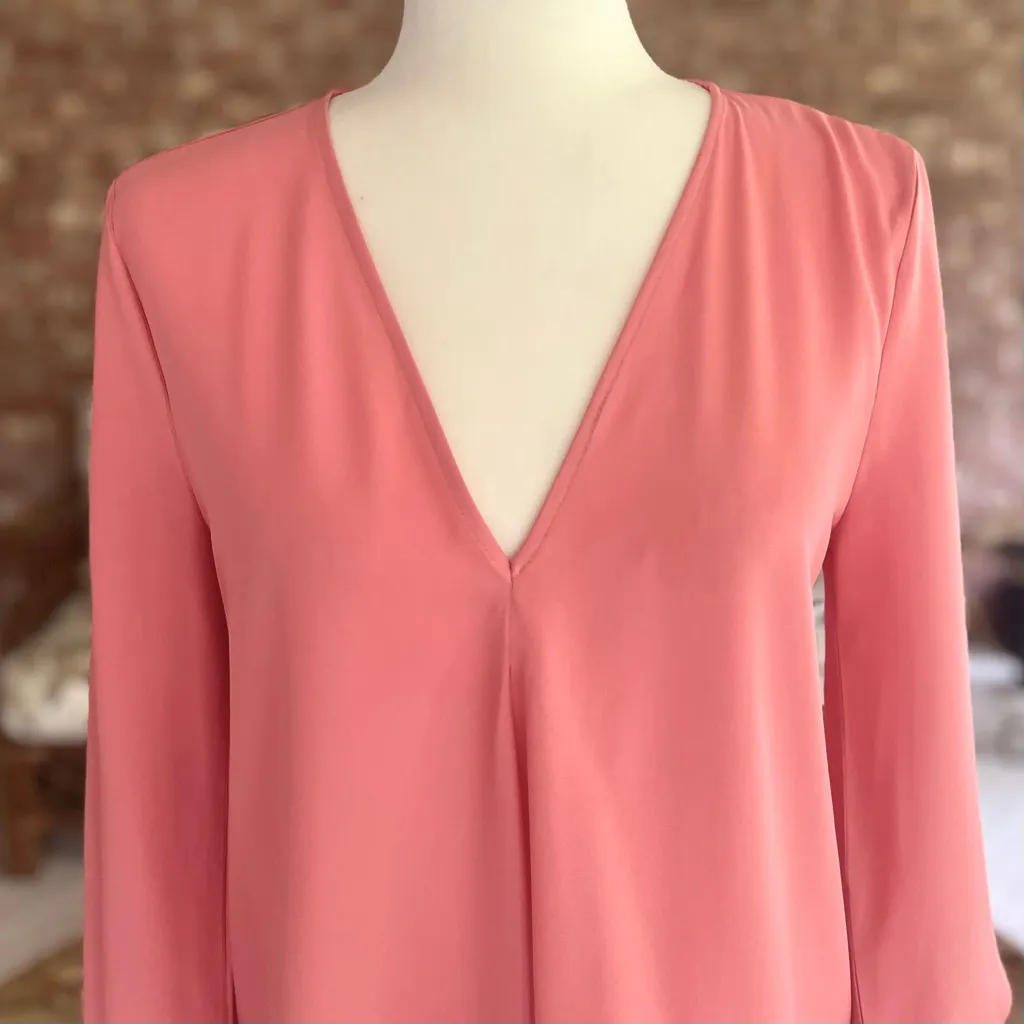 Ann Taylor Top V-Neck Crepe 3/4 Flared Sleeve Coral Peach S Casual brunch Office - Image 3