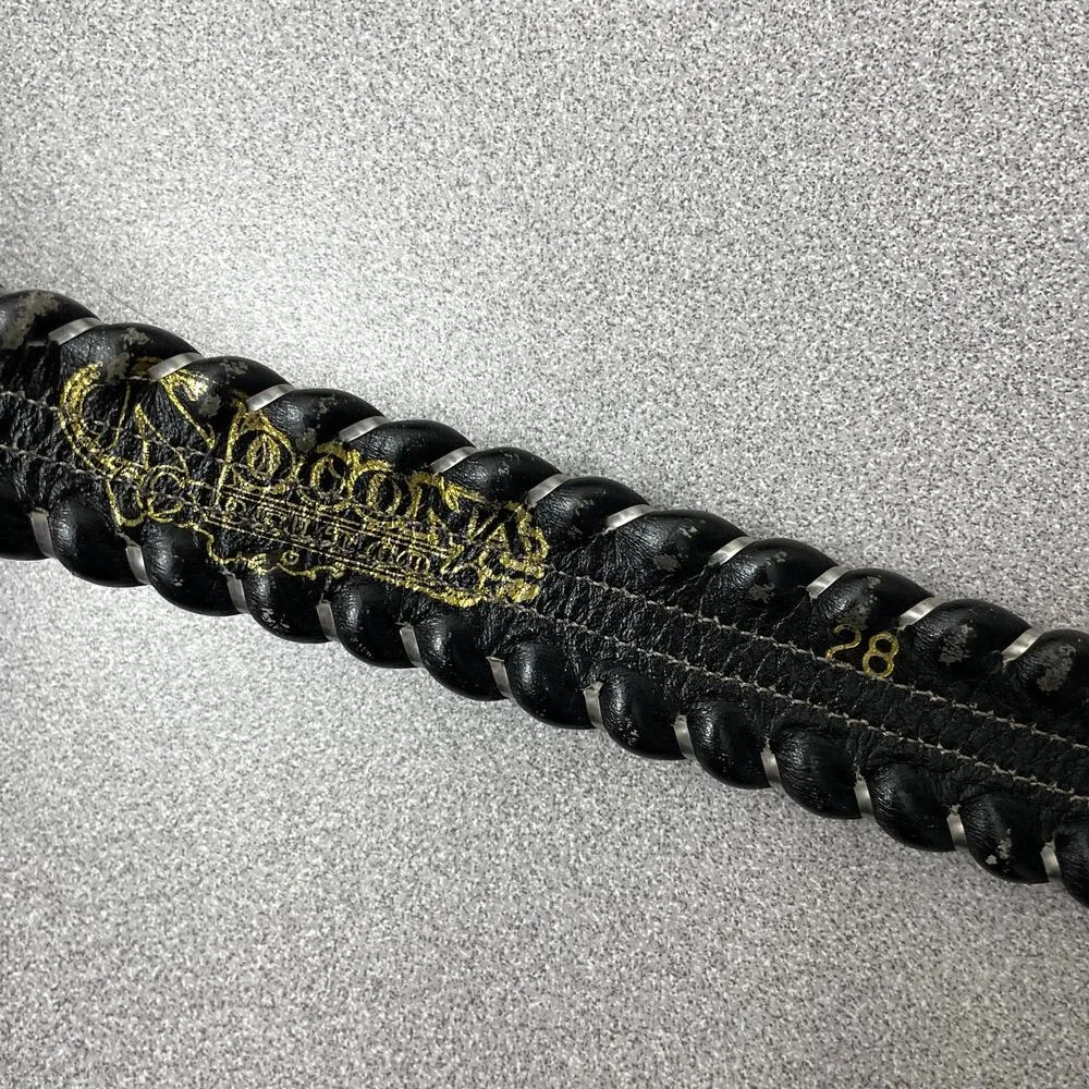 Nocona Womens Black Leather Belt 28 Silvertone Buckle 1.25in Rope Metallic USA - Image 7