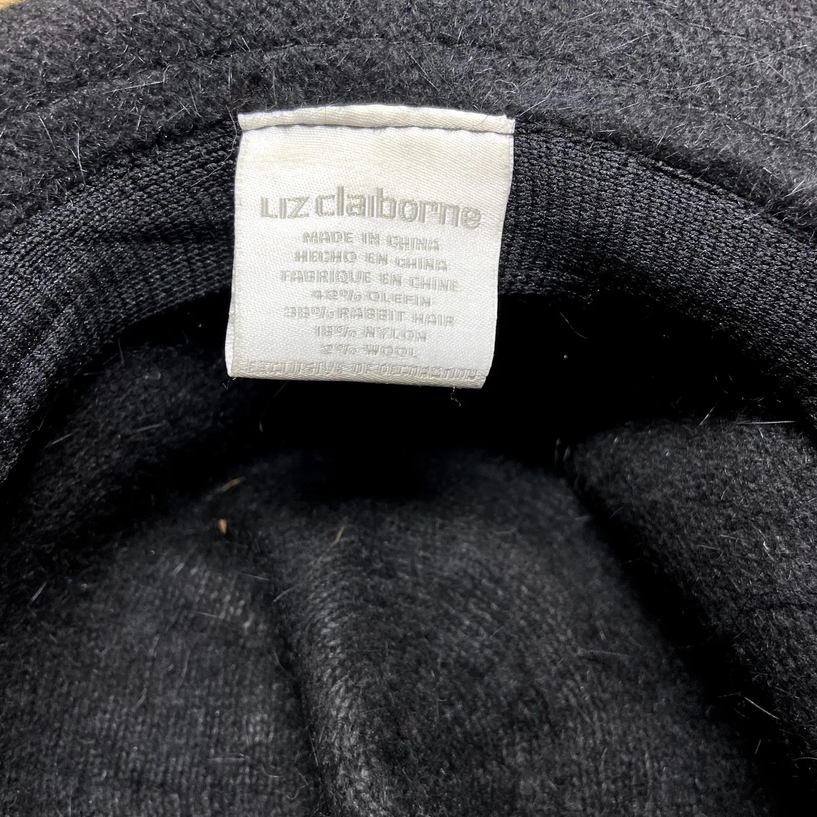 Vintage Liz Claiborne Tophat Rabbit Hair Wool Bow Black One Size - Image 3