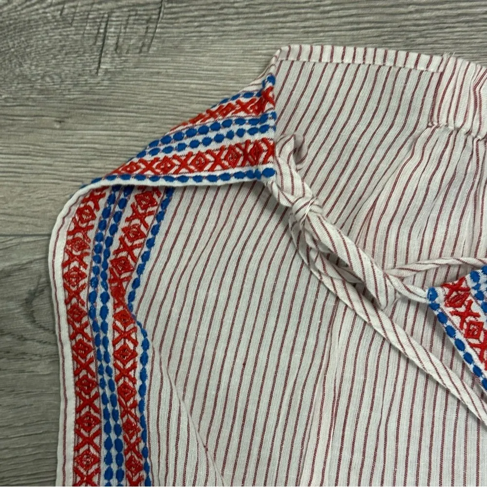 LAIA Anthropologie XS White Aztec Linen Like Beach Boho Pants Wide Leg - Image 7