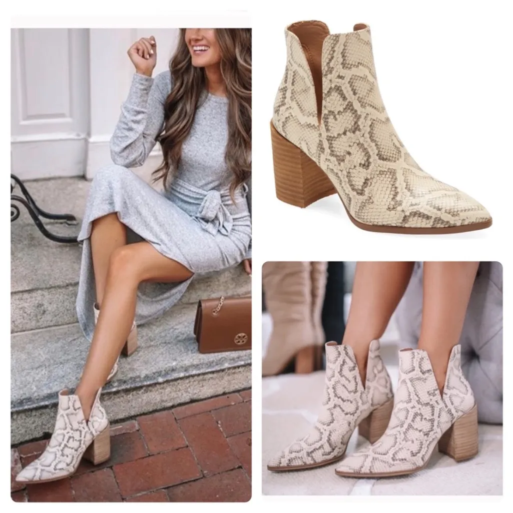 Steve Madden Kaylah Snake Skin Ankle Boots Stacked Heel Pointy Toe Heeled size 7 - Image 2