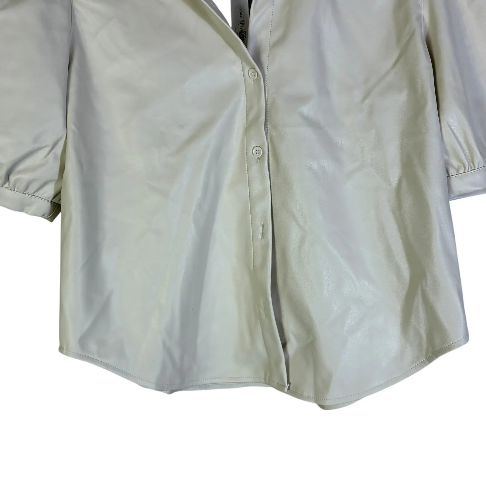 NWT Steve Madden Womens Faux Leather Puff Sleeve Top Size L Cream Clean Girl - Image 5