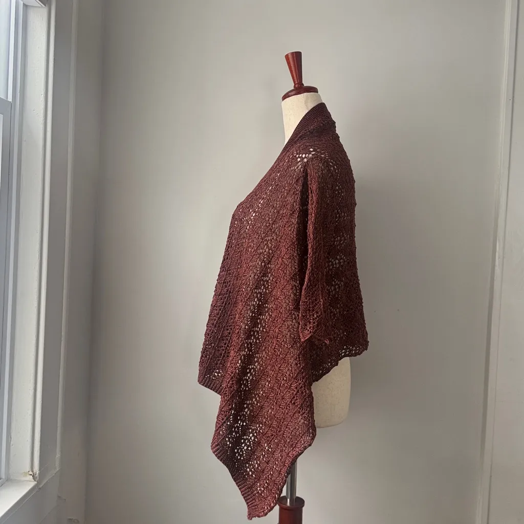 Peruvian Connection Chocolate Knit Sweater Medium Cardigan Waterfall Front - Image 2