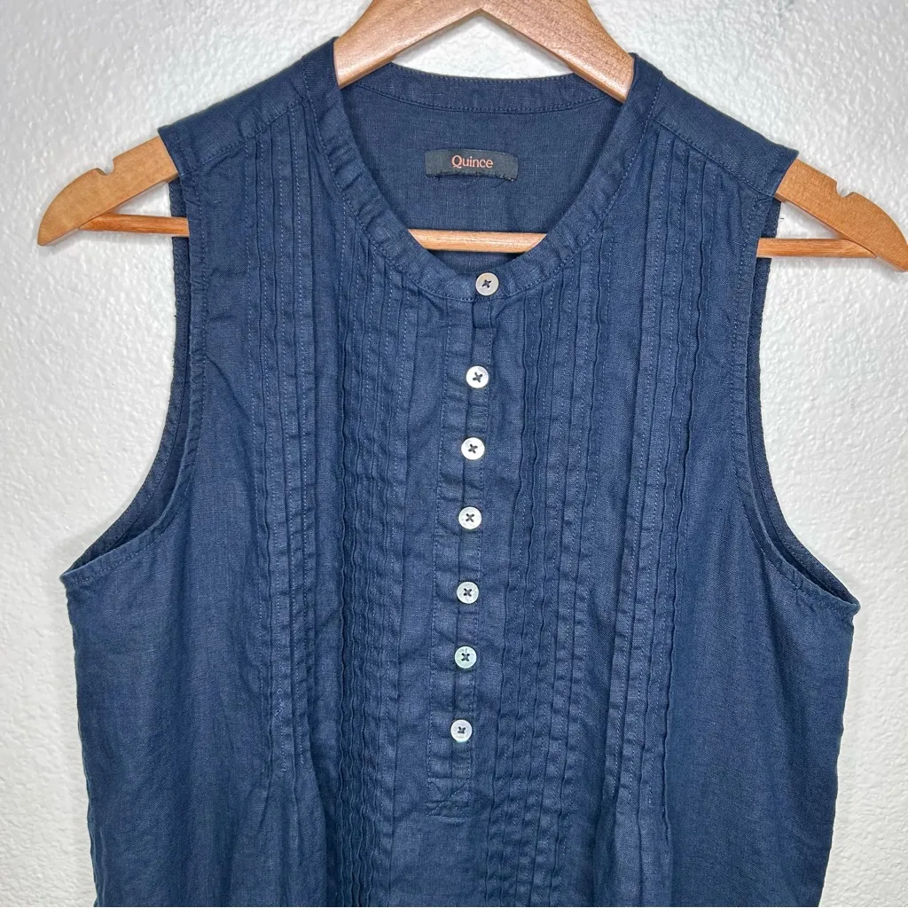 Quince 100% European Linen Sleeveless Swing Dress in Deep Navy medium - Image 3