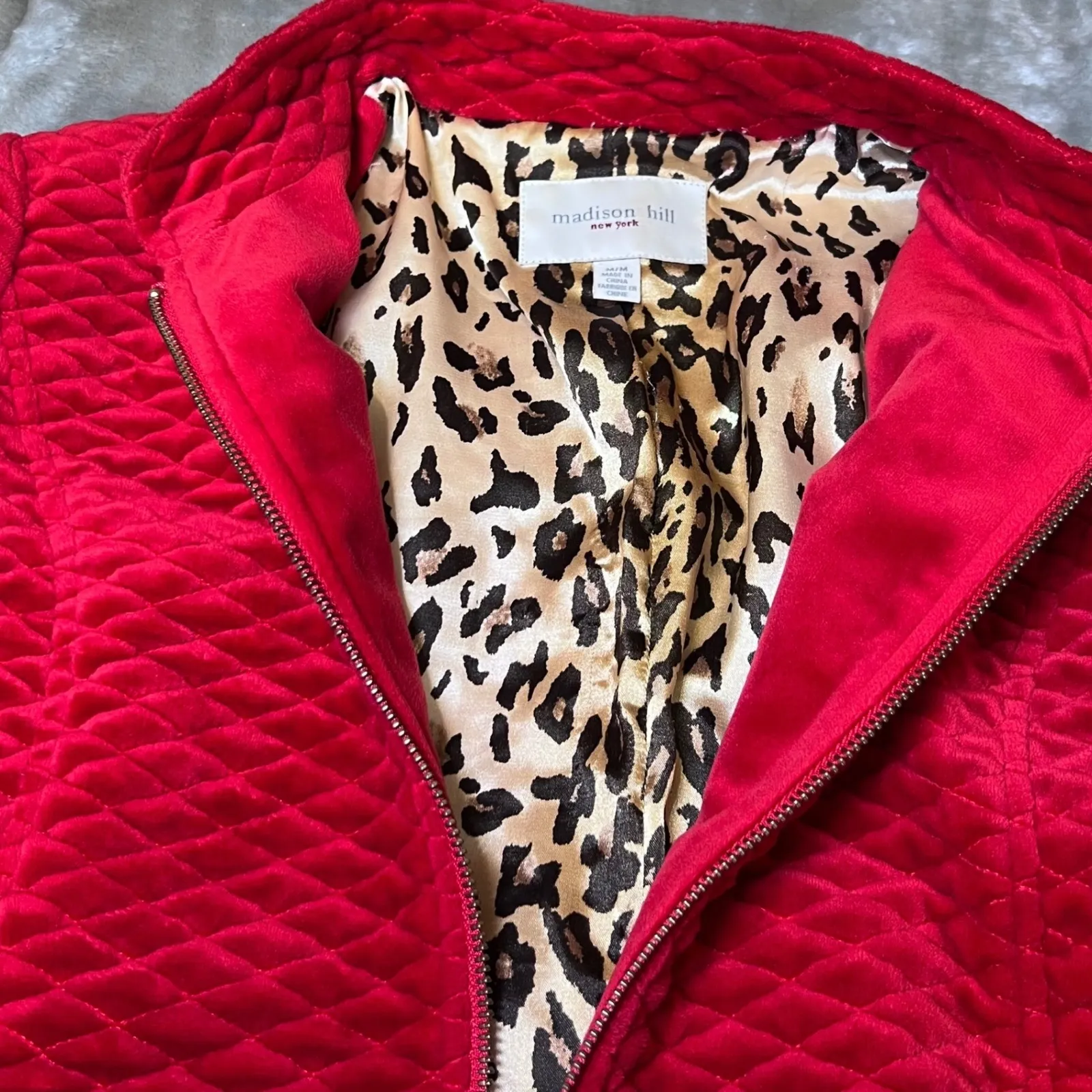 Madison Hill Quilted Zip Front Jacket Womens Medium Red Chic Leopard Print Lined Size undefined - Image 6