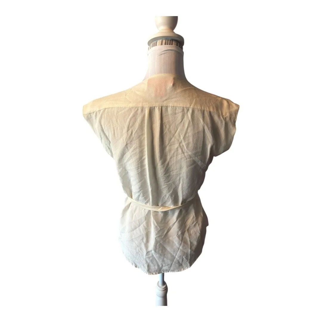 Joe Fresh Cream Button Down Blouse Size XS Belted - Image 3