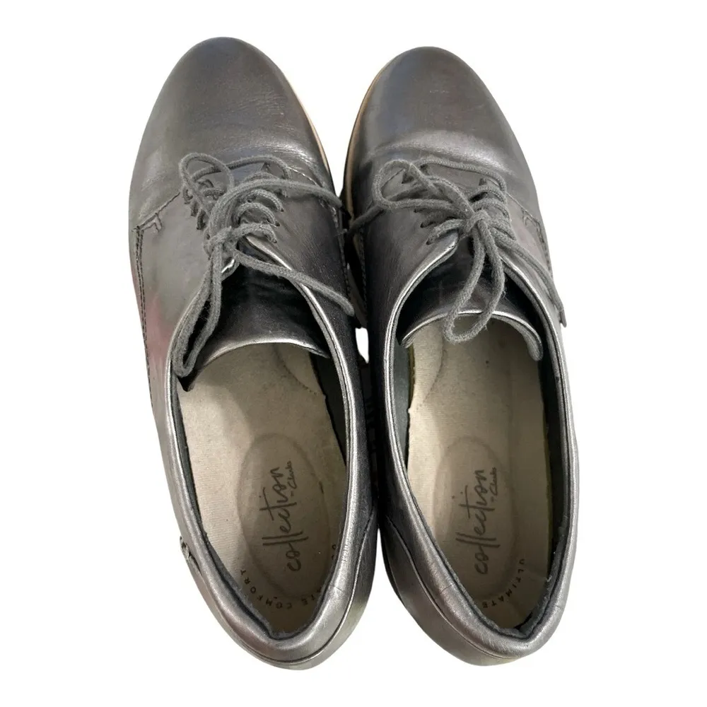 Clarks Collection Leather Oxford Sharon Rea US 10 Gun Metal Lace Up Comfort Sole - Image 11