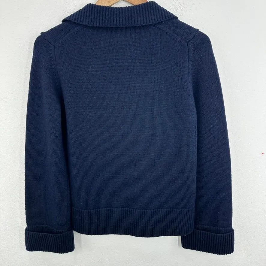 Magaschoni Preppy Collared V Neck Sweater Women's Size S Navy Blue Knit Chic - Image 8