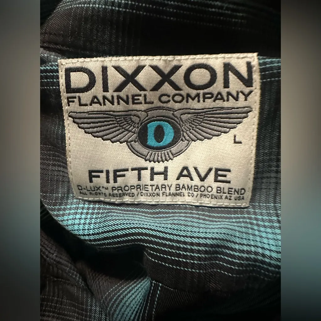DIXXON FLANNEL 5th AVE PLAID SIZE L PREOWED excellent top Blue Size L - Image 3
