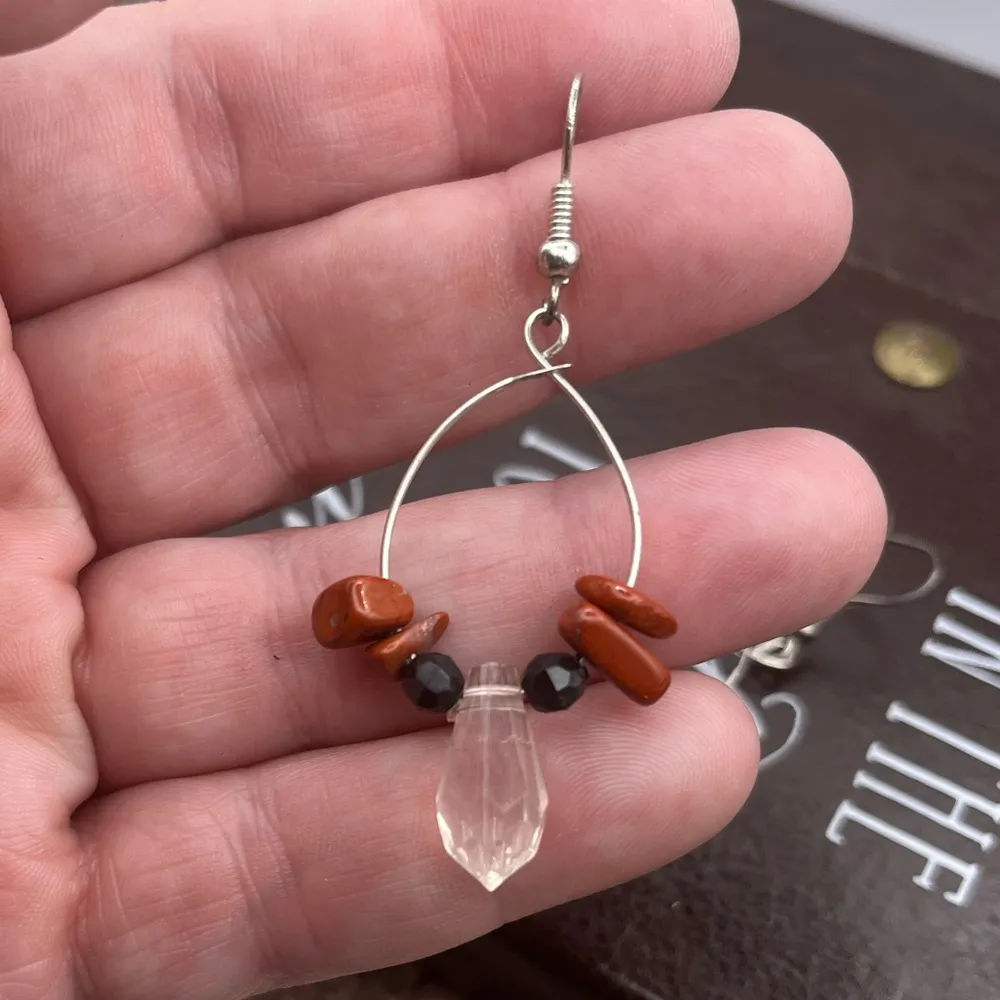 Vintage Red Jasper Beaded Teardrop Hoop Earrings - Image 6