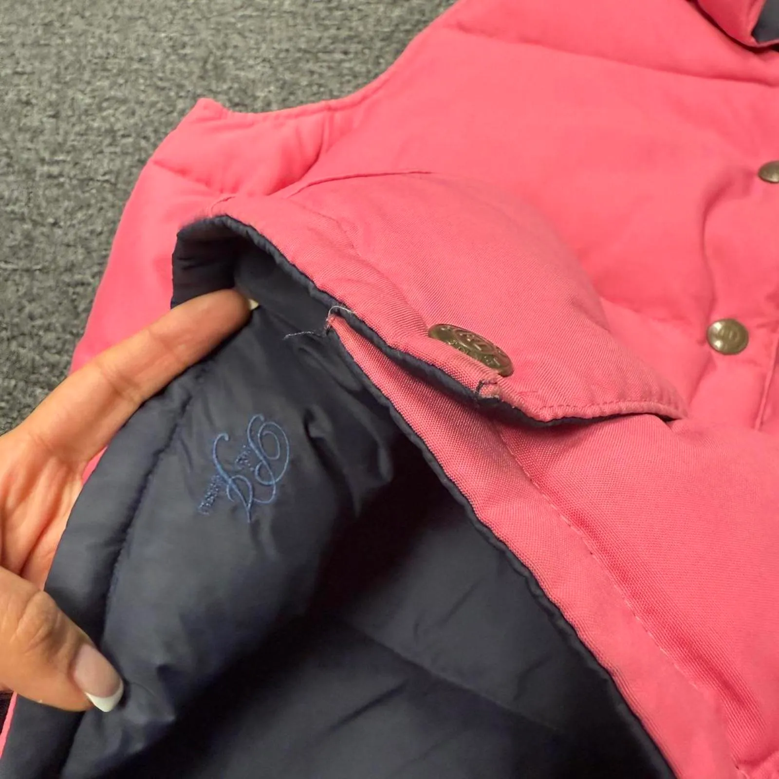 Vintage Pink/Navy Reversible Ralph Lauren Puffer Vest - Image 7
