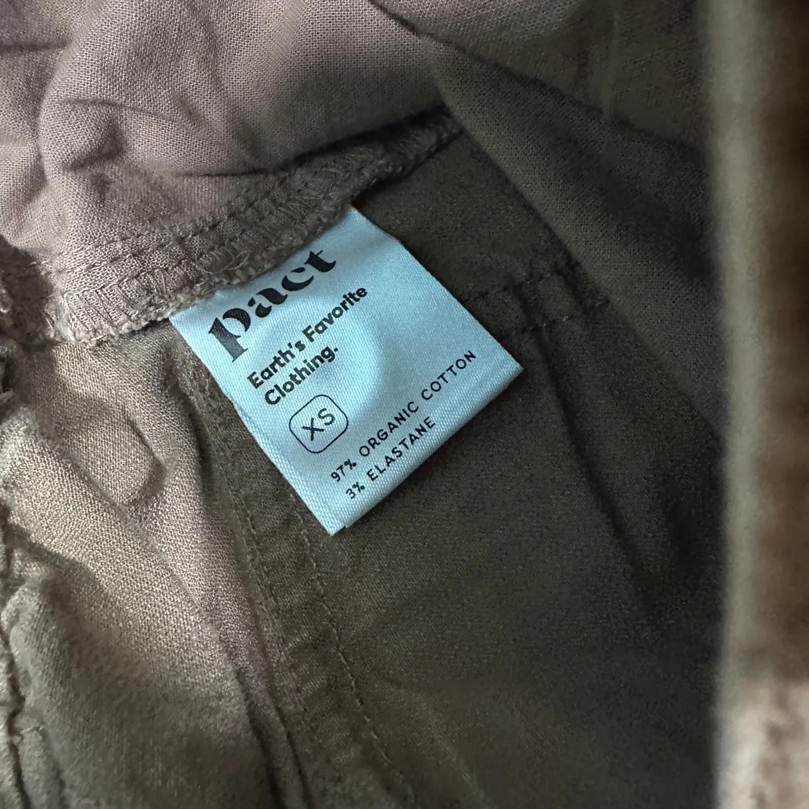 Pact Cropped Chino Pants XS | Light Brown | Organic Cotton | Elastic | MSRP $68 - Image 7