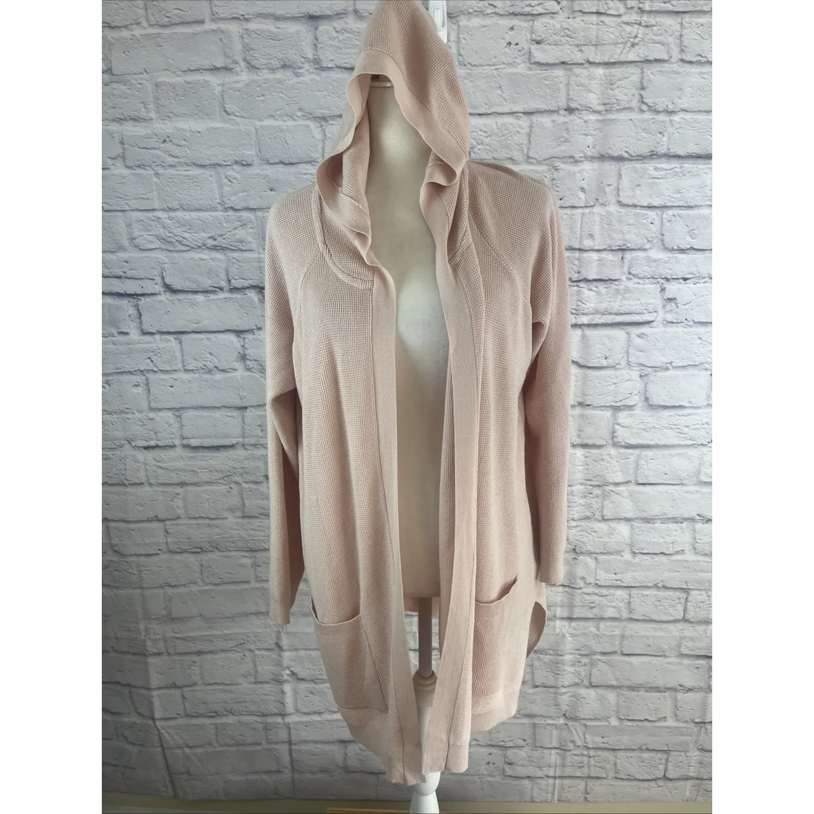 Cyrus Cozy Casual Pink Hooded Plus Friendly Open Front Feminine Cardigan Size 1X - Image 8