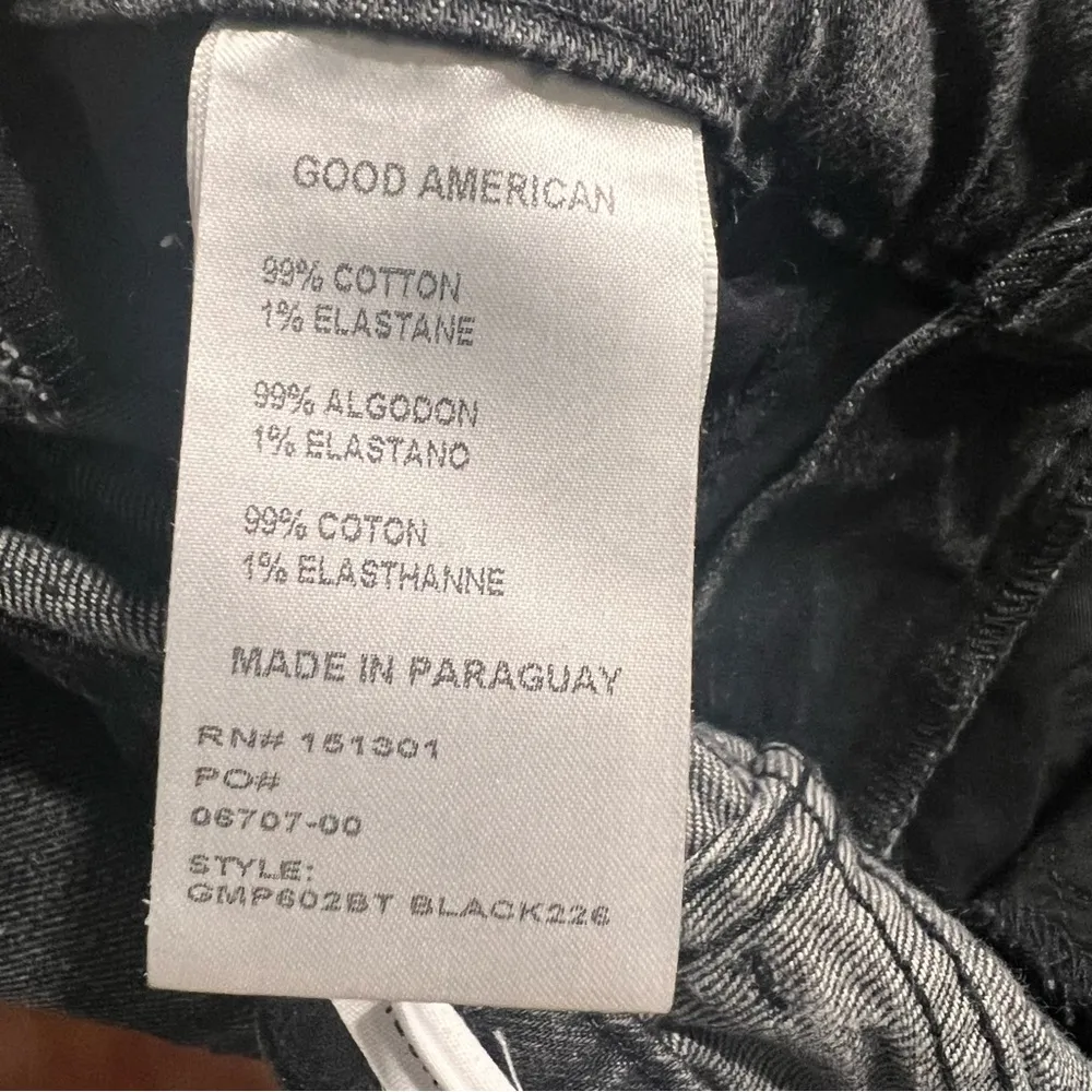 Good American Good Mom Jeans 2/26 black distressed hem high waist straight - Image 12