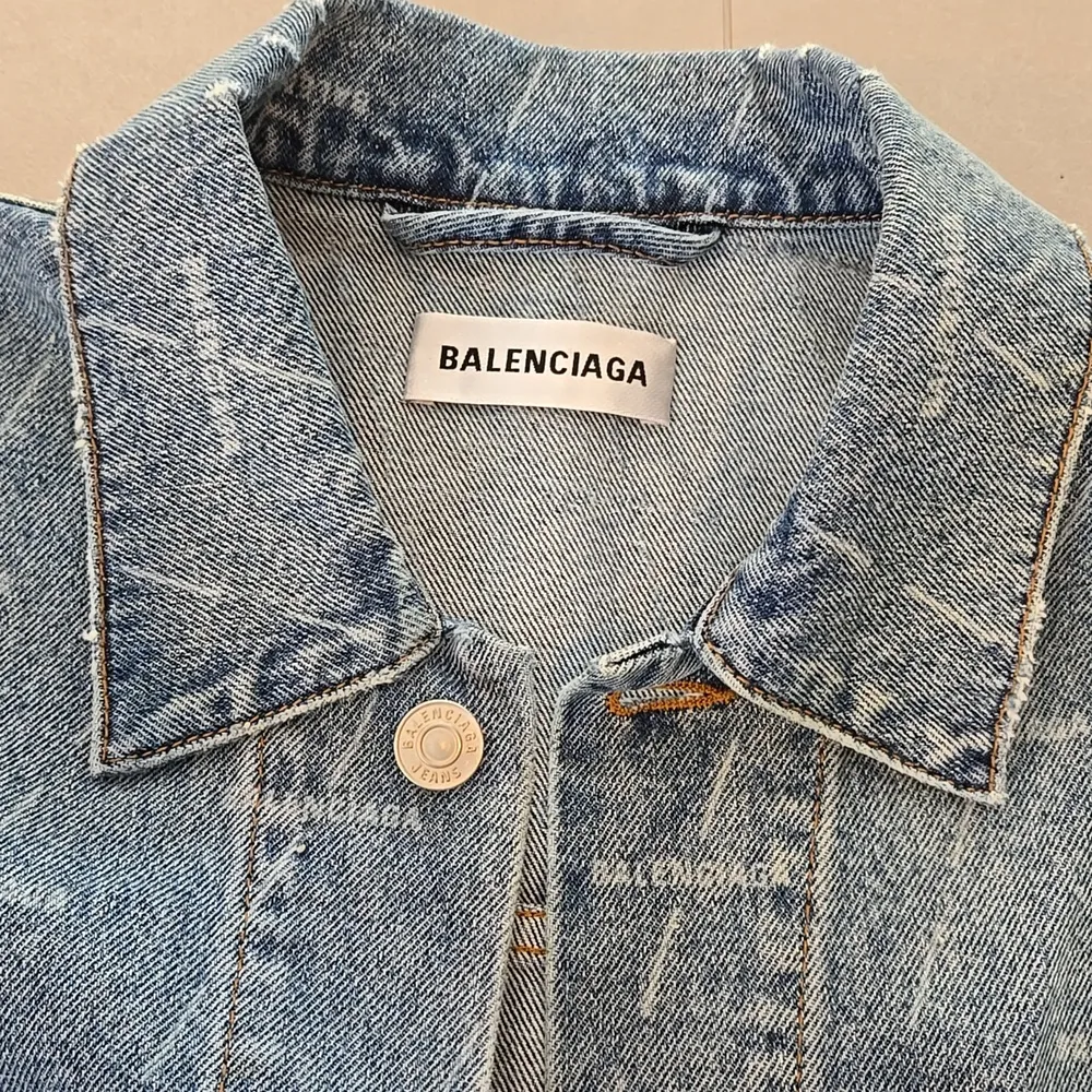 Balenciaga  Blue Monogram Logo Oversized Denim Jacket - Image 5