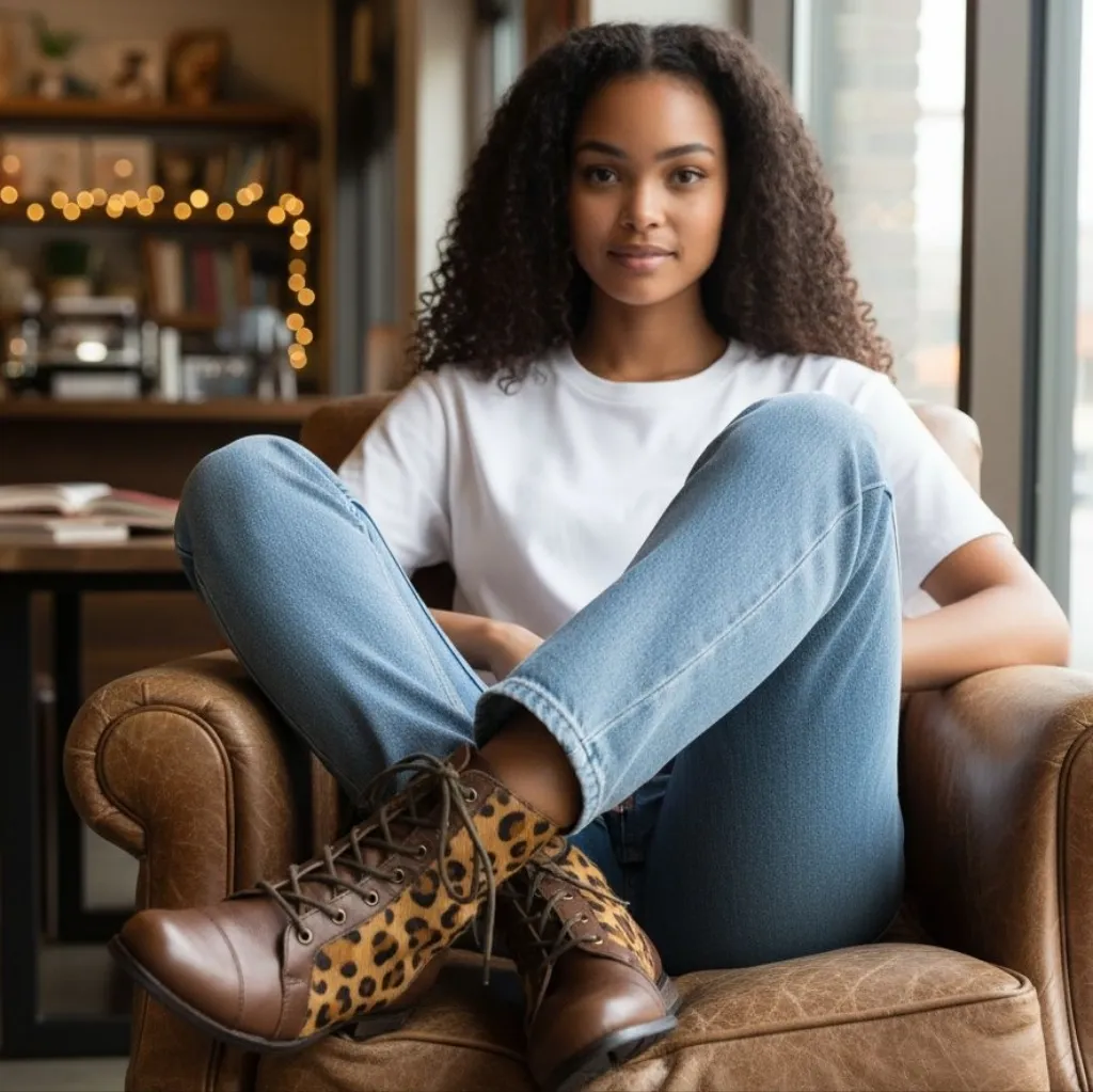 Betsey Johnson Levana Lace Up Animal Print Boots GUC $170 Size 8    S3987 - Image 5