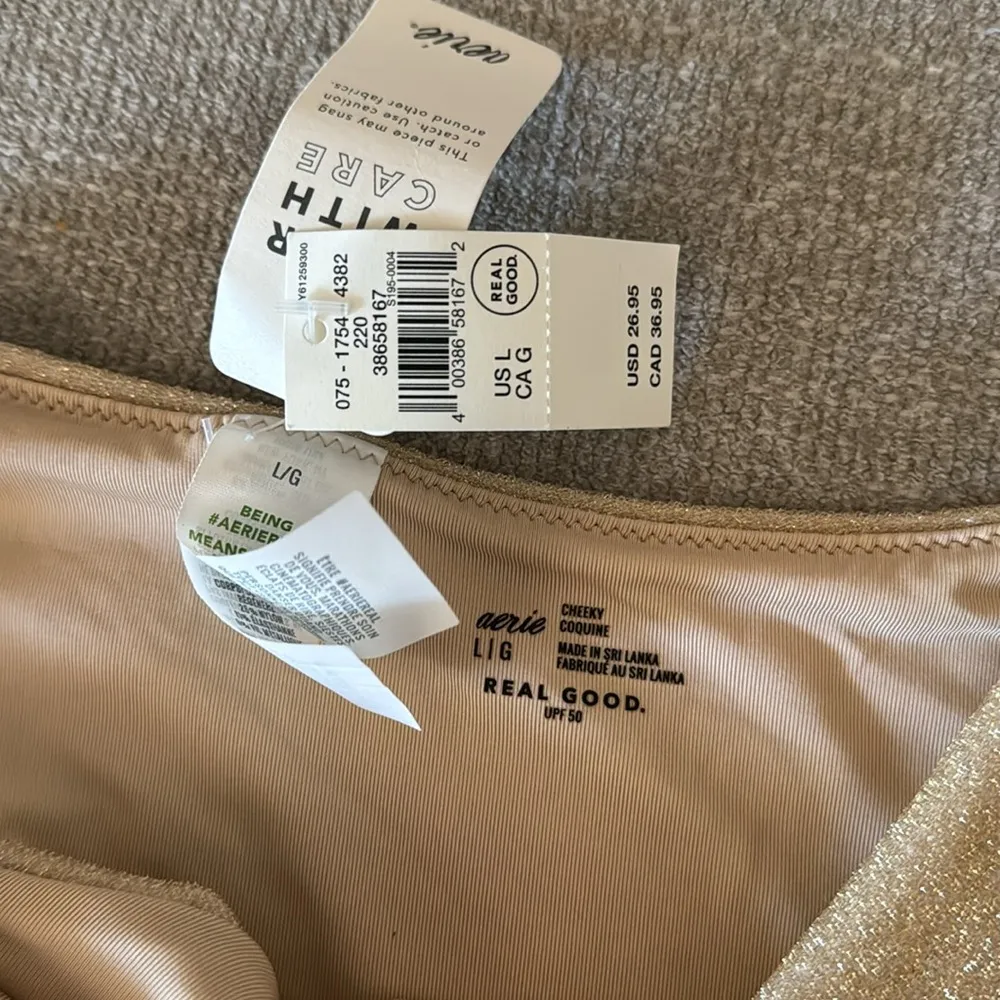 Aerie  Gold Metallic Shimmer Cheeky Bikini Bottom Large - Image 3