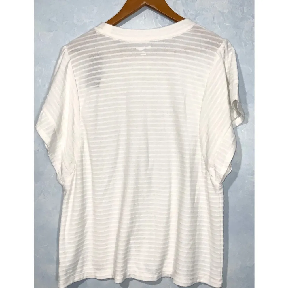 Kim Rogers White Striped Wide Short Sleeve Cotton Blend Blouse NWT PXL - Image 2