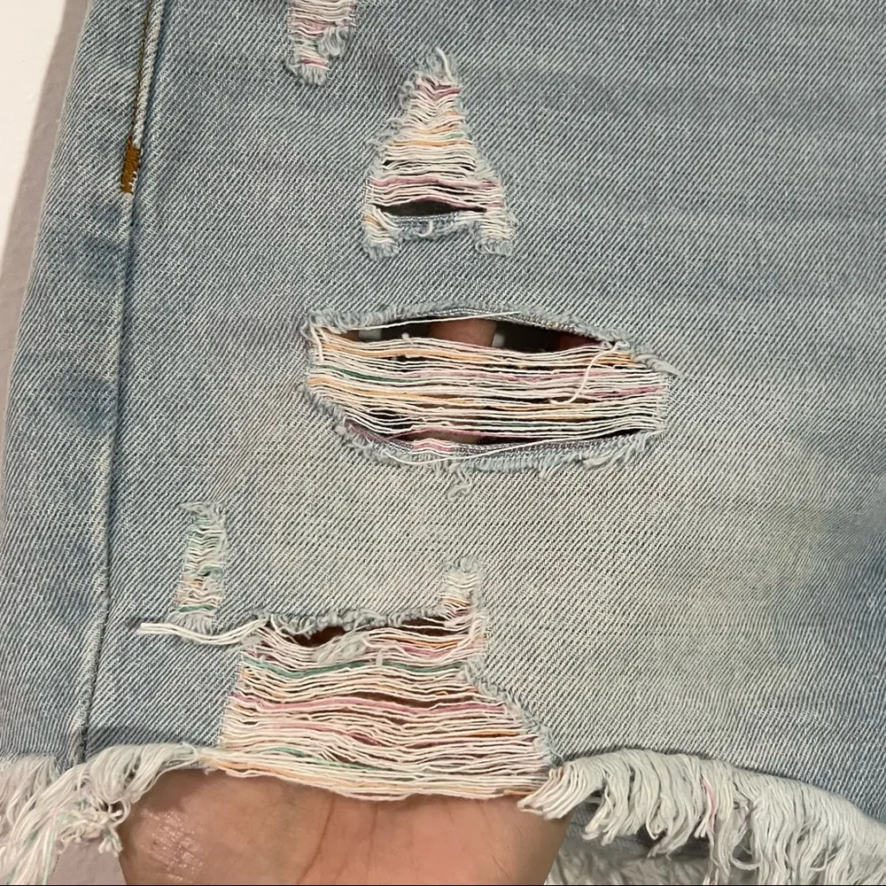 KanCan High Waist Distressed Cotton Candy Jean Shorts Fray Hem Color Thread Sz S Blue - Image 3