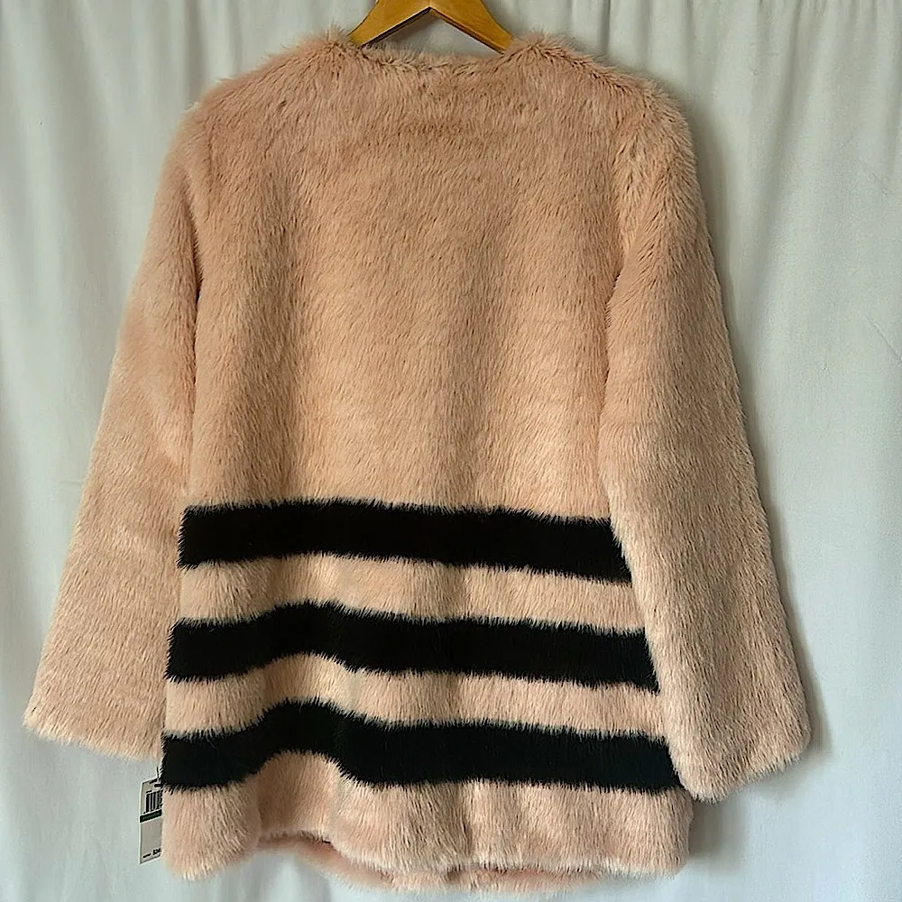 Love Token NWT Pink Teddy Stripe Shaggy Cozy Chic Style Jacket Coat **Sz L** 🧸🧸 Size L - Image 2