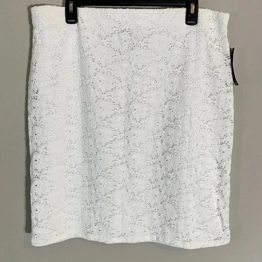 NWT Alfani Women's Size 16 Lace Elastic Waistband White Above the Knee Skirt - Image 6