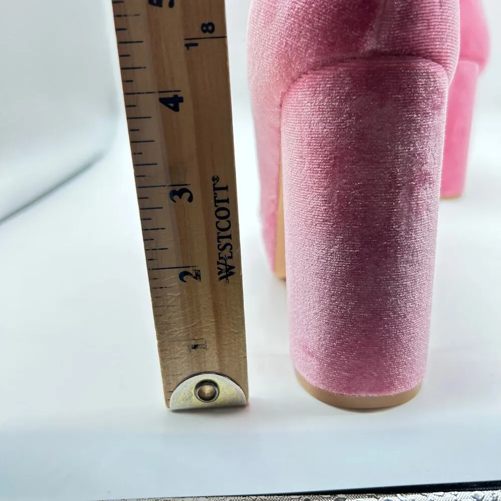 Allegra K Boots Women 7 Pink Round Toe Faux Velvet Platform Ankle  Y2K 2000s NEW - Image 6