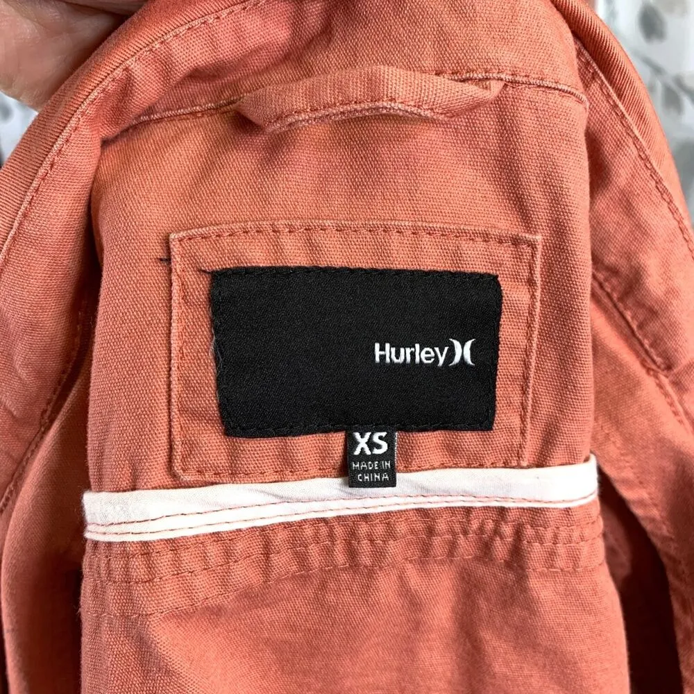 Hurley Womens Jean Jacket Asymmetrical Zip Short Crop Denim Pink Coral XS - Image 10