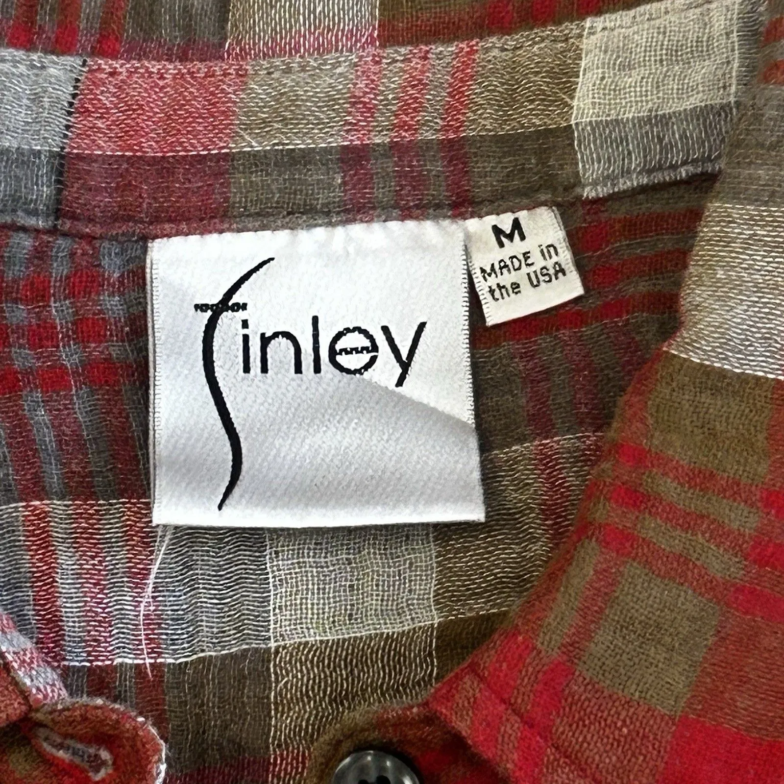 Finley Shirt Womens Medium Kings Road Plaid Red Gray Green Cotton Button Down - Image 2