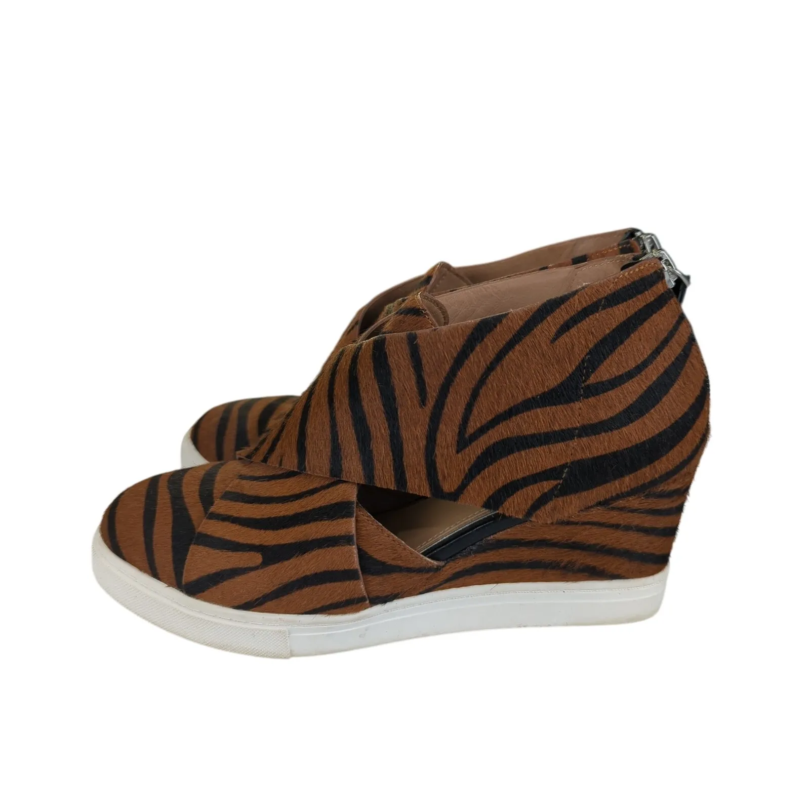 Linea Paolo Faith Wedge Sneaker Calf Hair Women's Size‎ 6.5 Cutout Animal Print Brown - Image 2