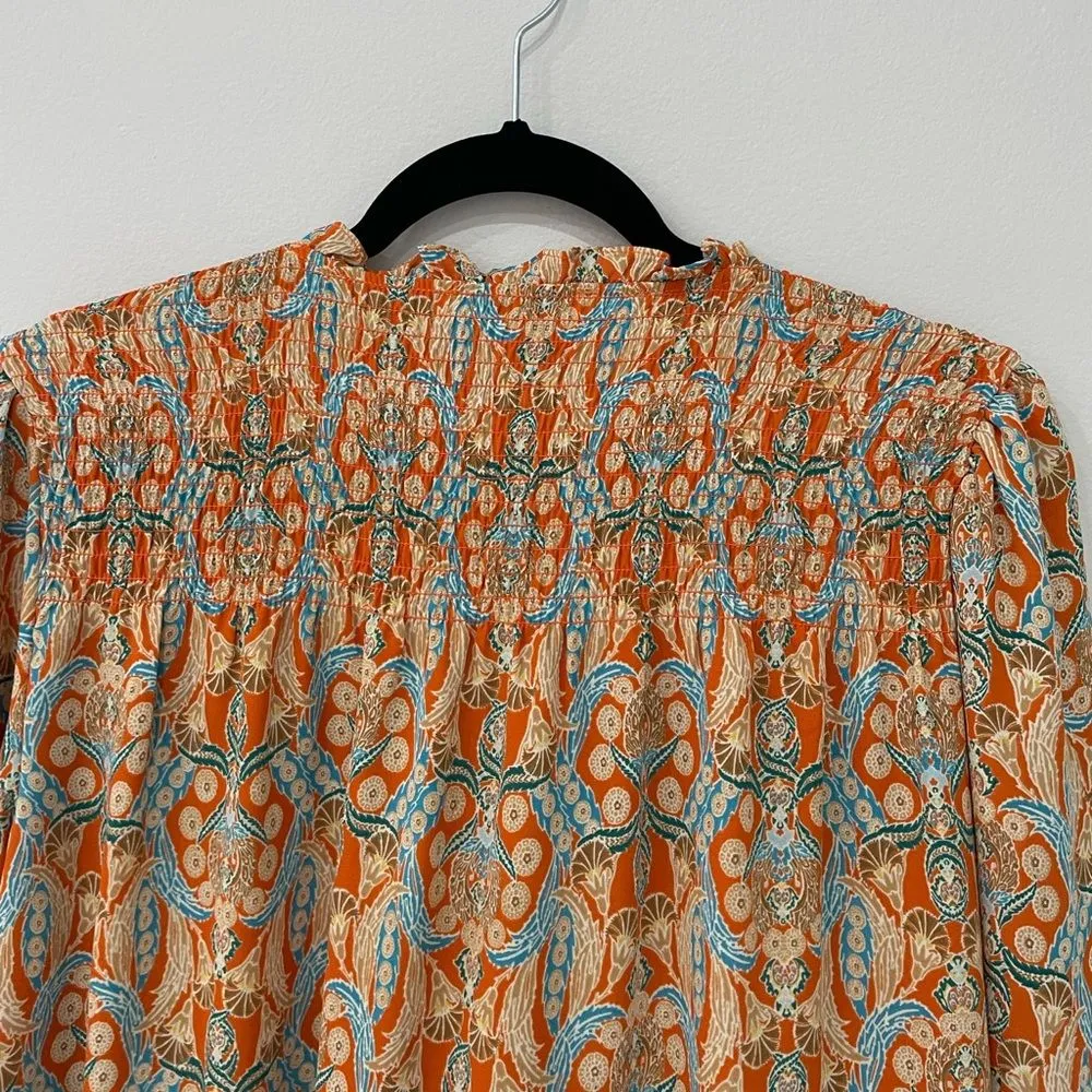 Rose & Olive Tunic Top Womens Color Orange Floral Long Sleeve Sz M - Image 4