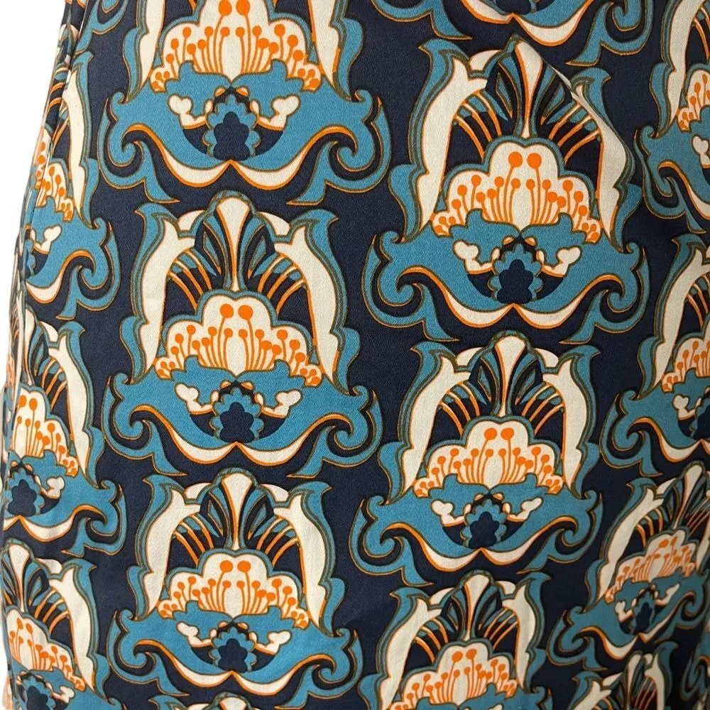 Tracy Negoshian Retro Print Short Dress Size S Orange Floral Sleeveless‎ Blue - Image 7