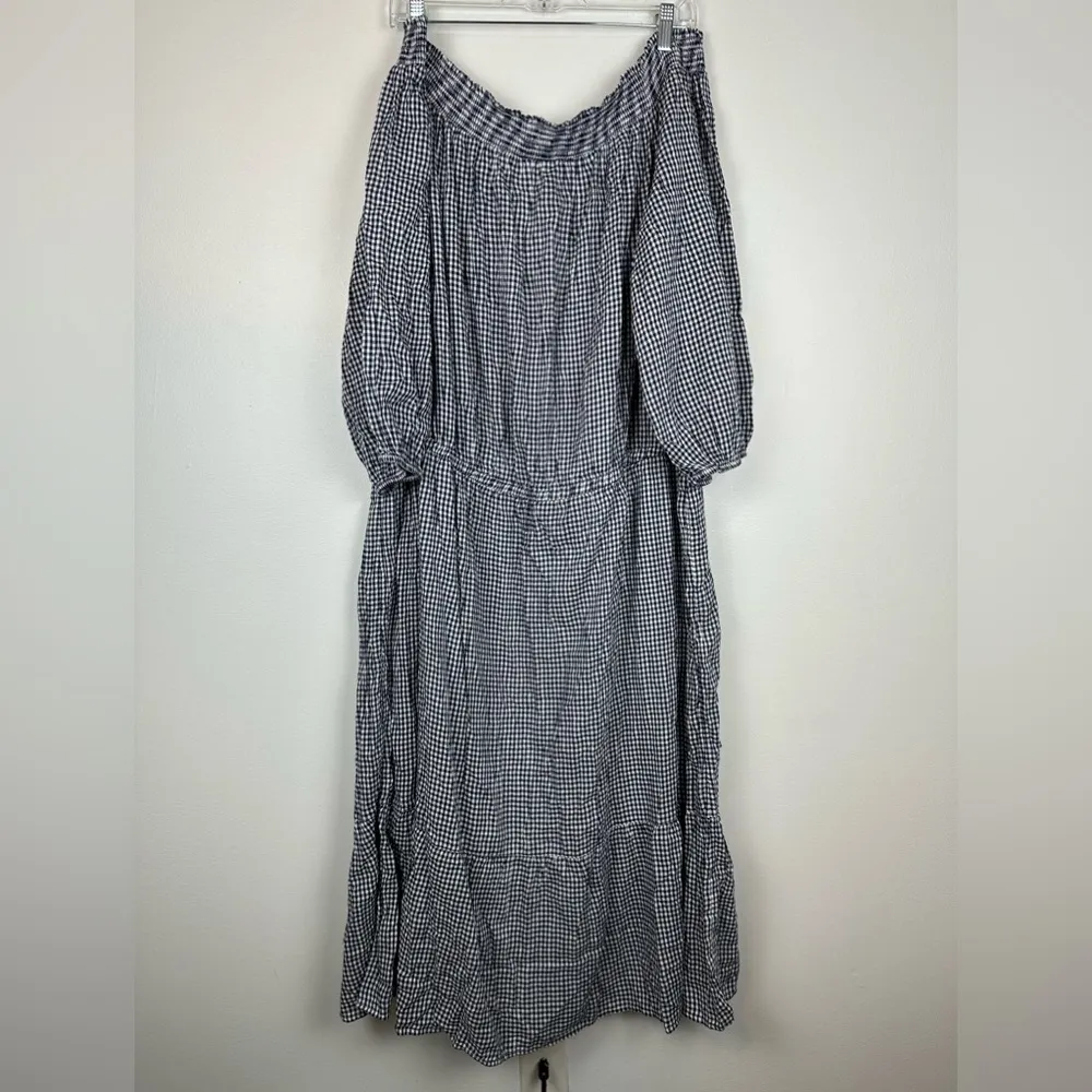 Old Navy Off The Shoulder Waist Define Gingham Midi Dress Women’s Plus Sz 3X - Image 3