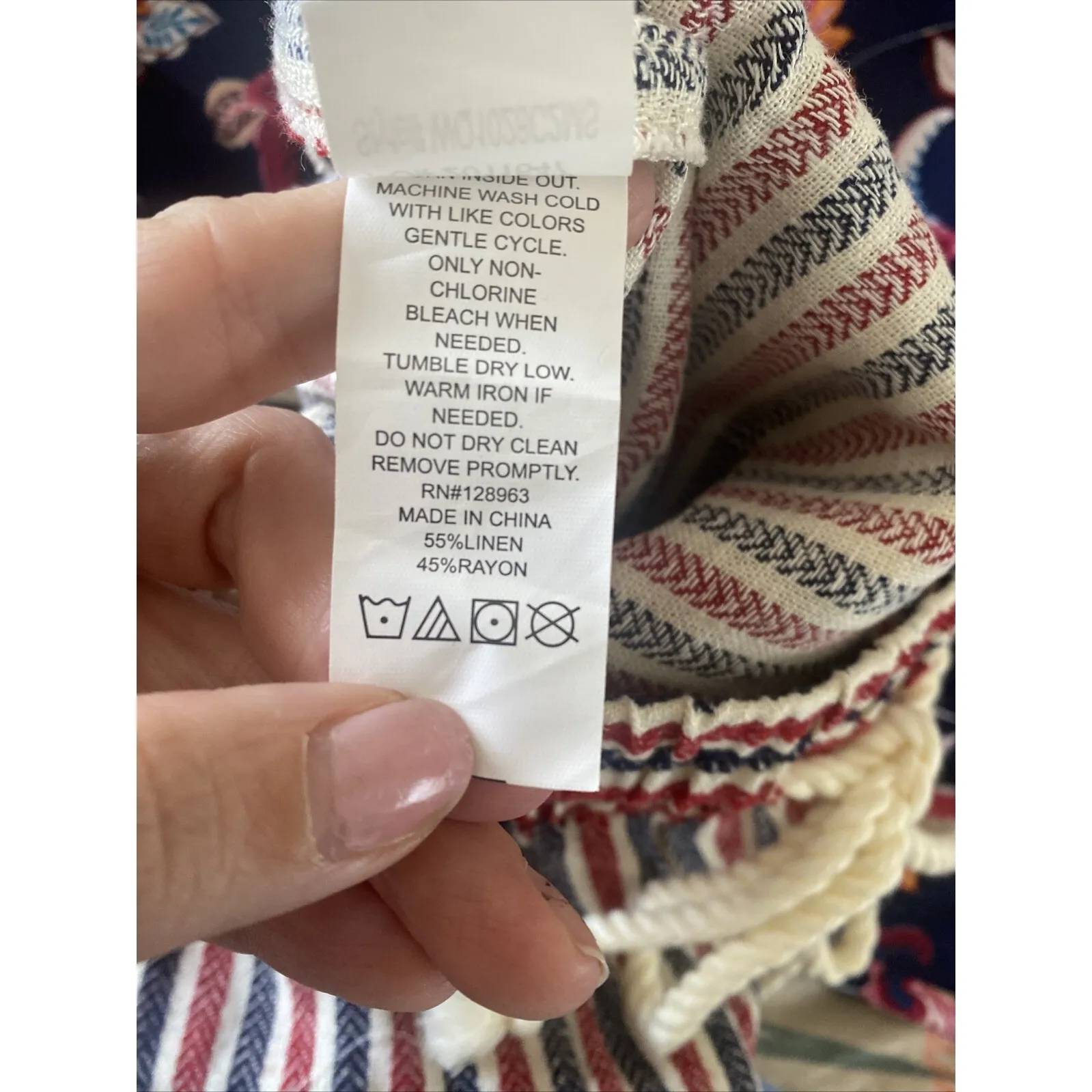 Indigo Rein Women's Large Linen Blend Navy Red Striped Wide Leg Pull On Pants - Image 8