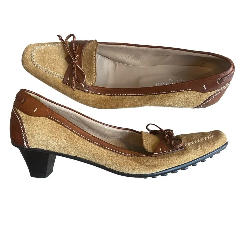 Bruno Magli Women’s 8.5 Italian Suede Bow‎ Accent Pump Heels Tan Brown Academia - Image 7