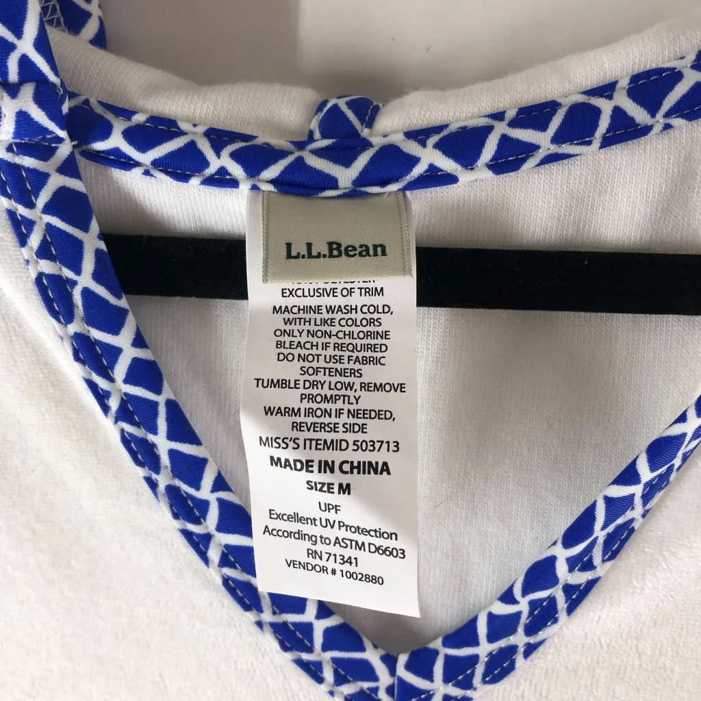 LL Bean Womens Swim Cover Dress Hooded Long Sleeve Terrycloth White Blue M Size M - Image 3