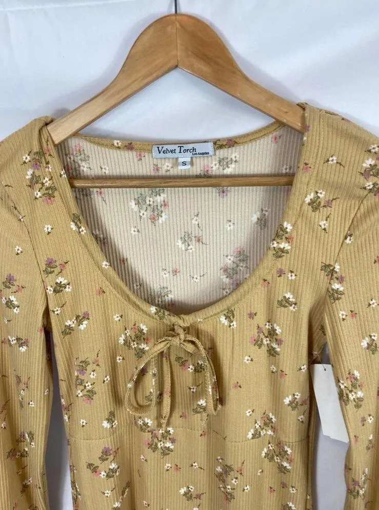 NWT Velvet Torch Brown Floral Midi Dress Long Sleeve Size small - Image 2