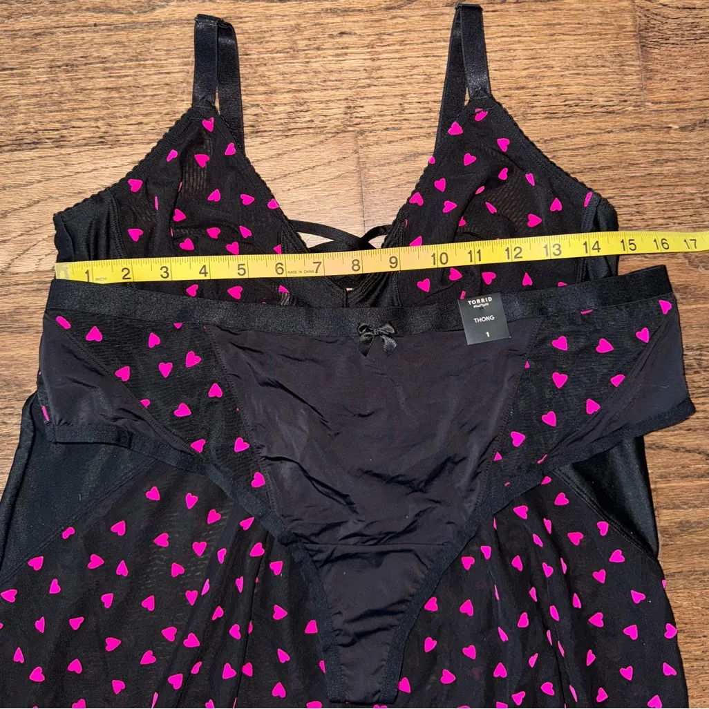 NWT Torrid Mesh Hearts Velvet Red Black Strappy Babydoll Lingerie Thong 1X Cami - Image 4