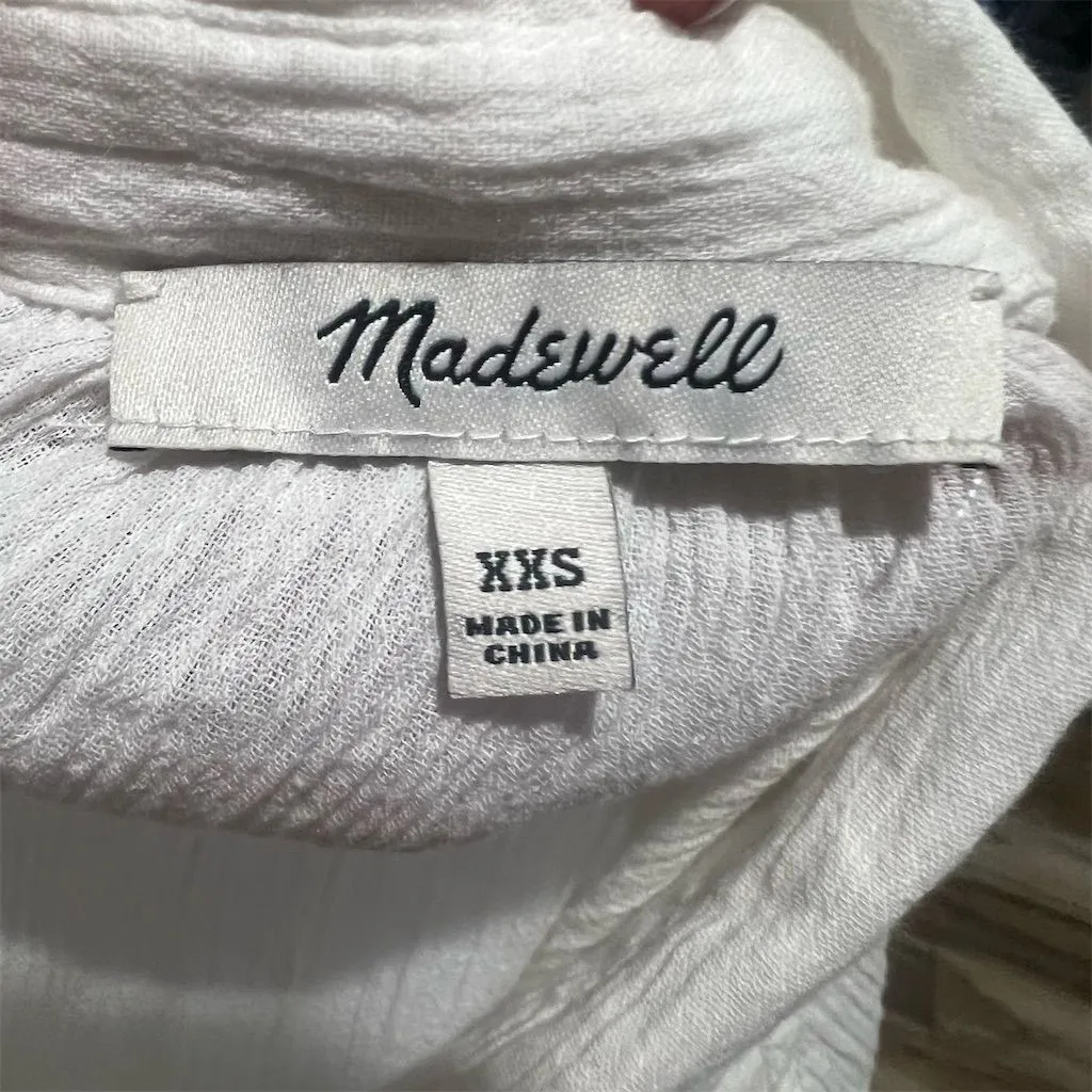 Madewell Women's White Cotton Crepe Button-Up Shirt Size XXS Short Sleeve - Image 10