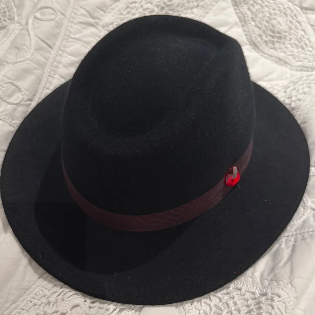 Elegant women Black Hat with Red Accent and brown ribbon casual elegant fedora - Image 3