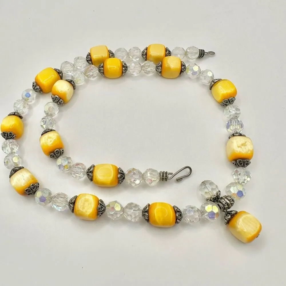 crystal and yellow cats eye vintage necklace - Image 3