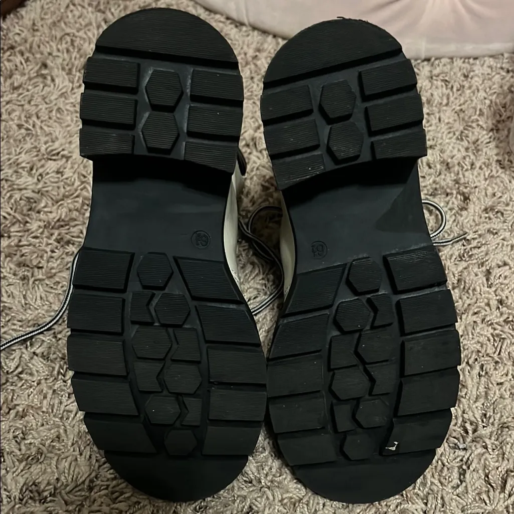 Michael Shannon Black and White Combat Boots with Chunky Sole - Image 5